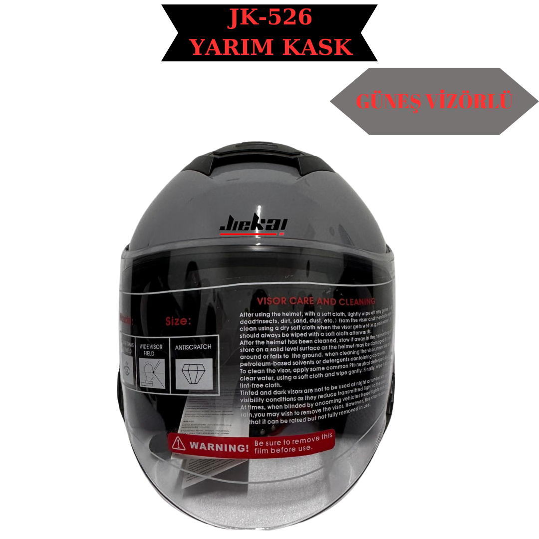 JK-526 CEMENT GREY NARDO YARIM KASK GÜNEŞ VİZÖRLÜ