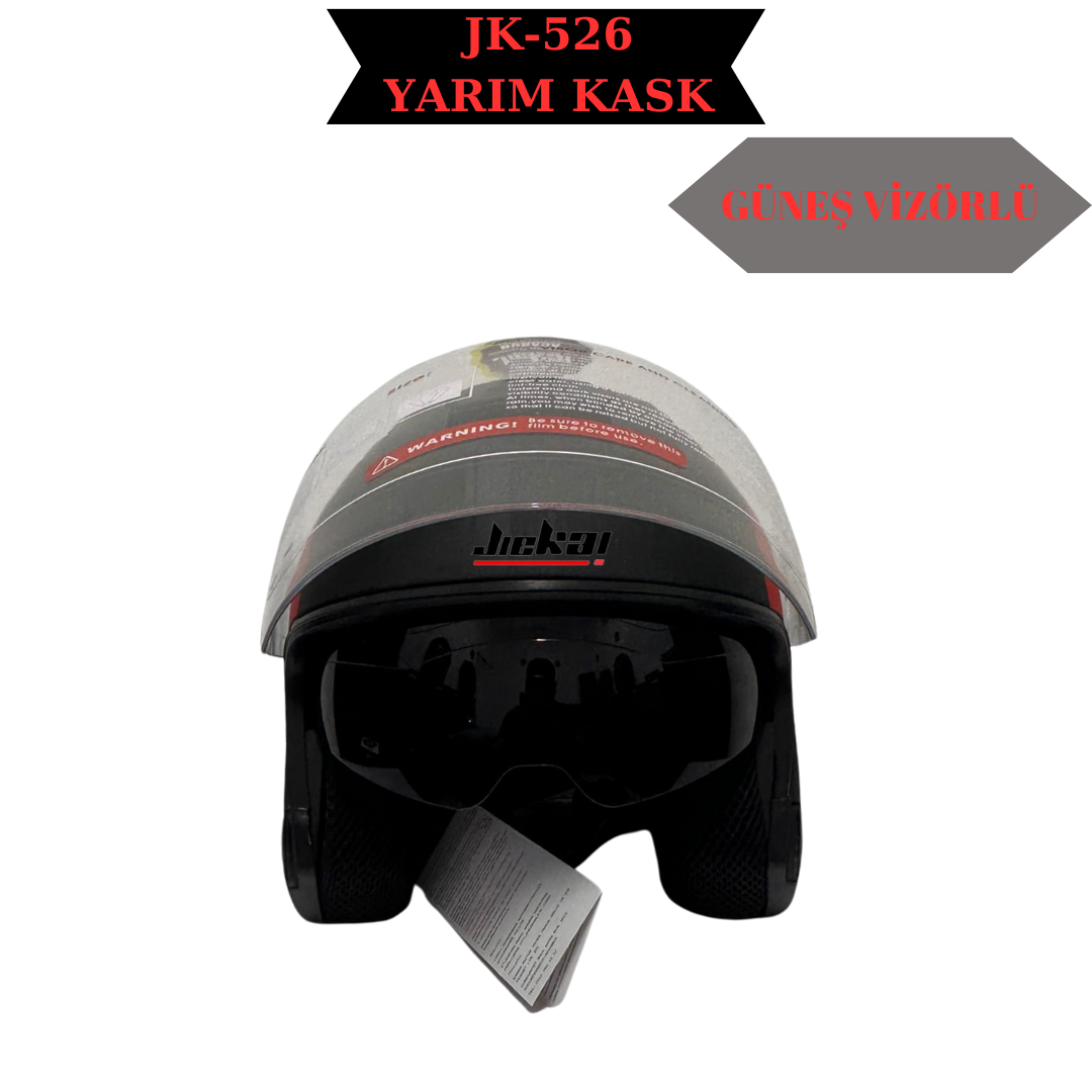 JK-526 Y-1 SİYAH YARIM KASK GÜNEŞ VİZÖRLÜ